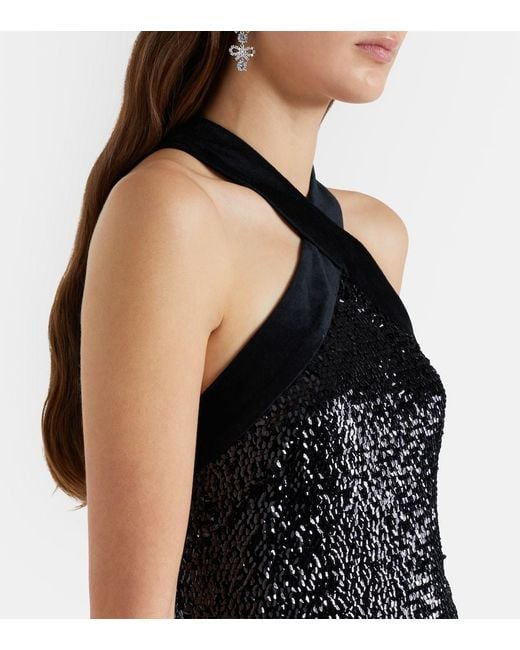 Jonathan Simkhai Black Isla Sequined Halterneck Minidress