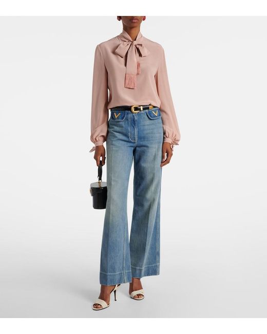 Valentino Blue Vgold Mid-Rise Wide-Leg Jeans