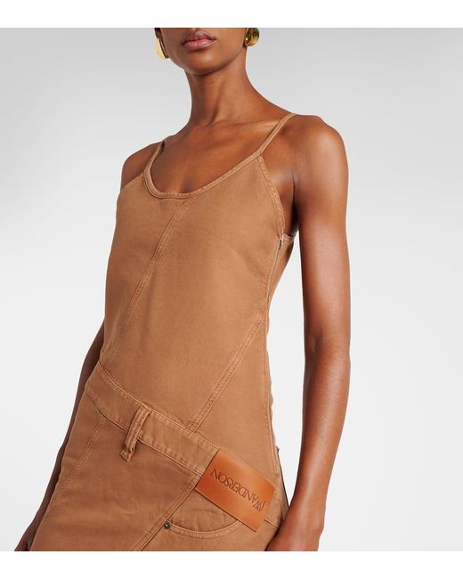 J.W. Anderson Brown Logo Asymmetric Cotton Midi Dress