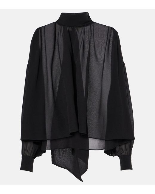Blusa De Georgette De Seda Con Lazada Chloé de color Black