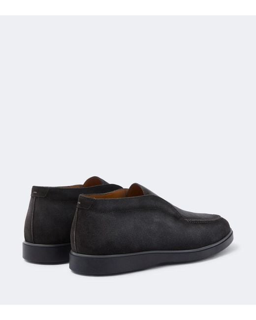 Magnanni Shoes Black Loda Suede Slip-On Shoes for men