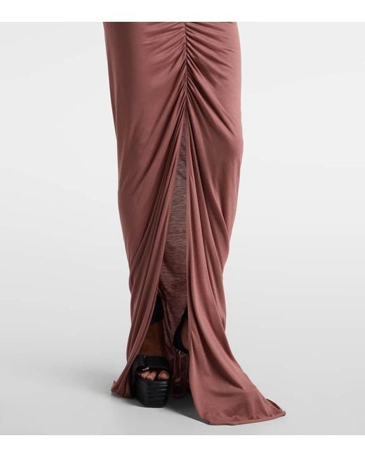 Rick Owens Red Poppy Ls Ruched Jersey Maxi Skirt