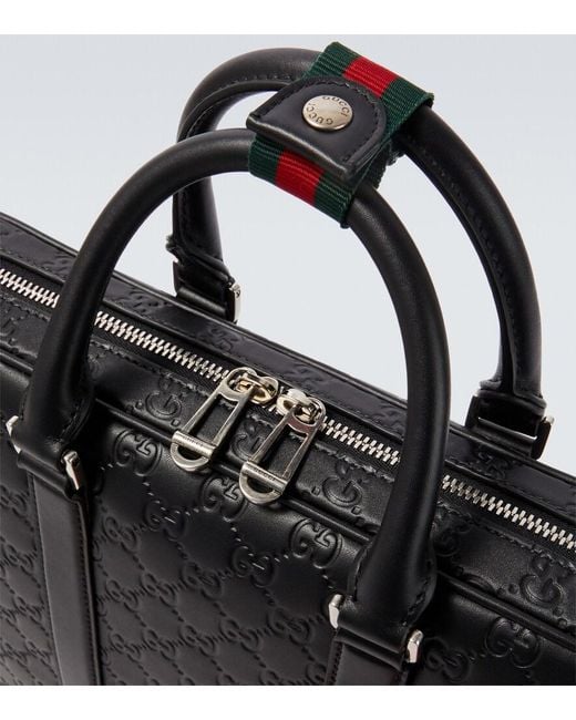 Gucci Black Gg Emblem Debossed Leather Briefcase for men