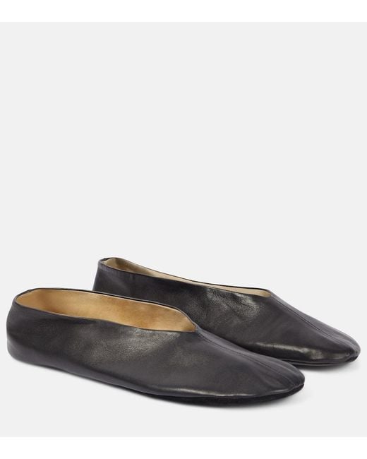 The Row Black Slip-Ons Aus Leder