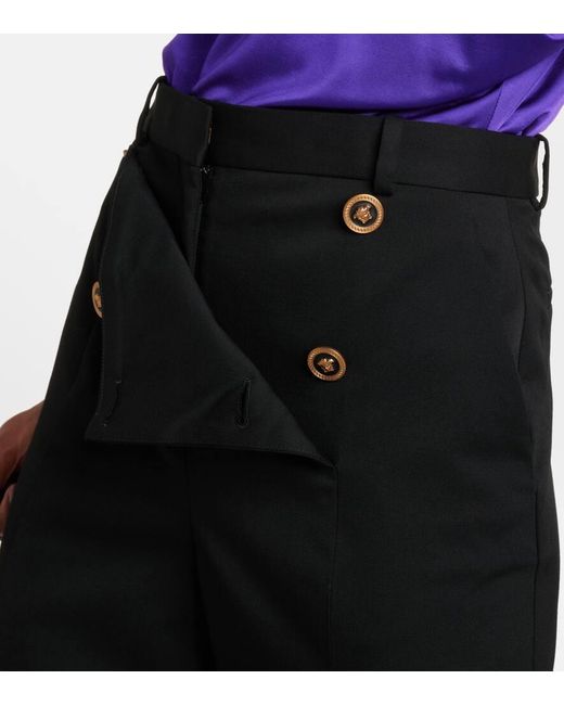 Versace Black High-rise Wool-blend Wide-leg Pants