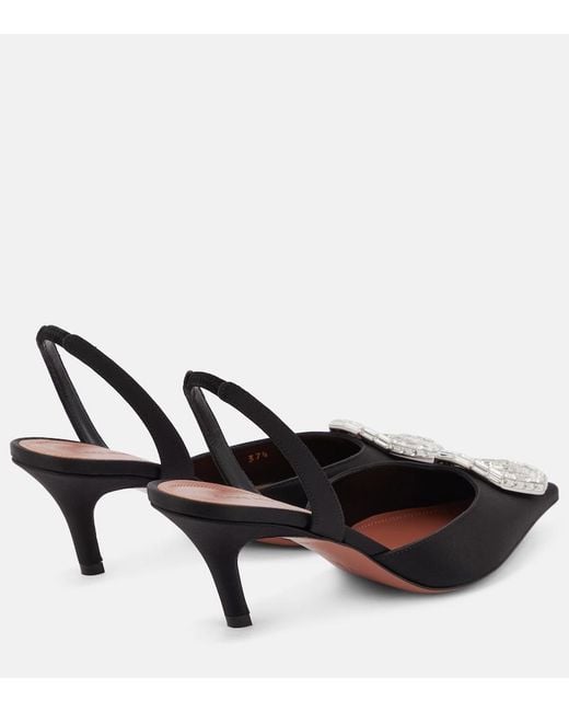AMINA MUADDI Black Camelia Satin Slingback Pumps