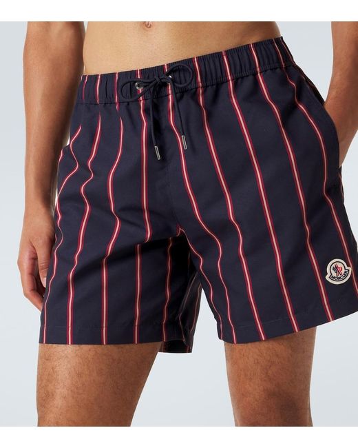 Moncler Blue Striped Swim Trunks for men