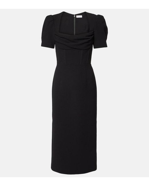 Rebecca Vallance Black Elora Balloon-Sleeve Midi Dress