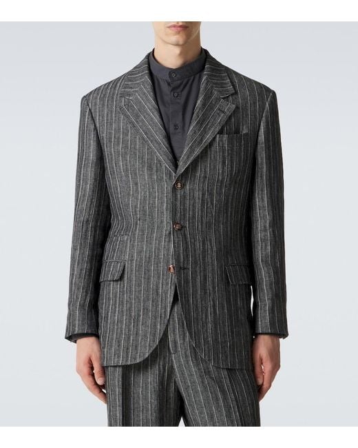 Brunello Cucinelli Black Chalk Stripe Linen Suit for men