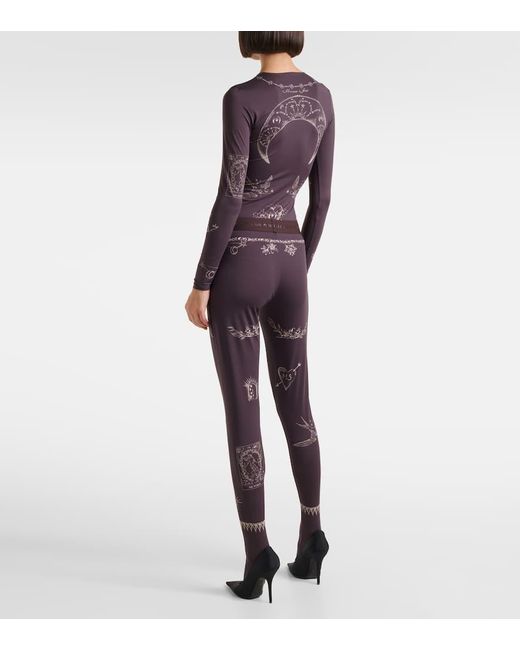 MARINE SERRE Purple Bedruckte Strumpfhose Aus Jersey