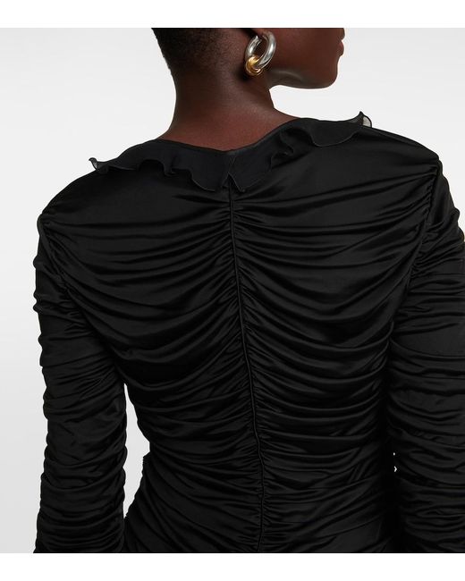 Blumarine Black Deep V-Neck Ruched Minidress