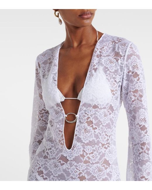 Oseree White Bridal Lace Beach Cover-Up