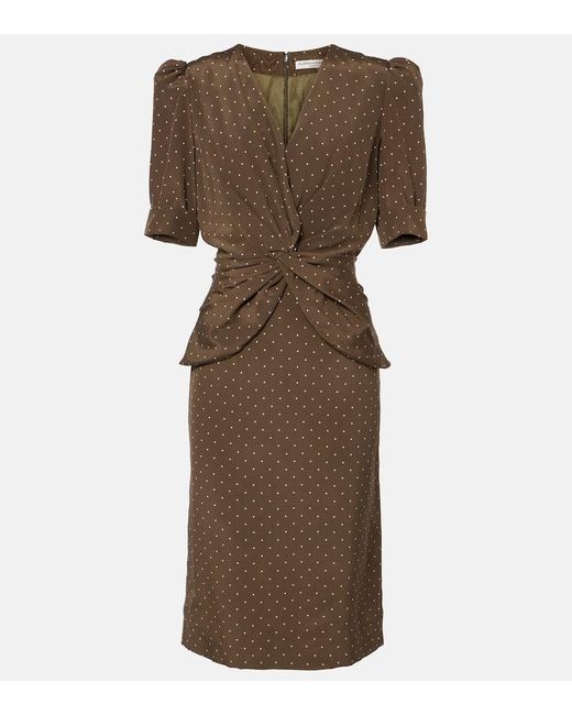 Alessandra Rich Natural Polka-Dot Silk Midi Dress