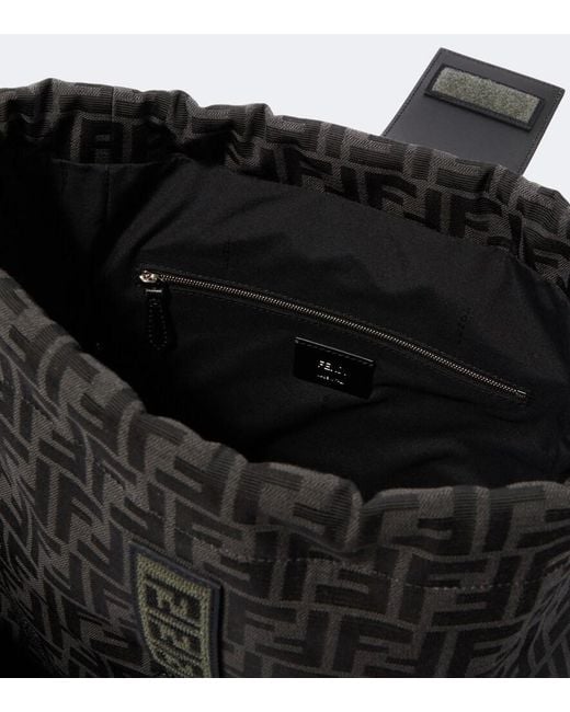 Fendi Black Strike Ff Zucca Leather-Trimmed Backpack for men