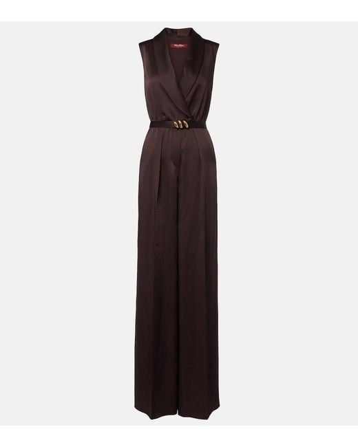 Max Mara Purple Belted Satin Jumpsuit