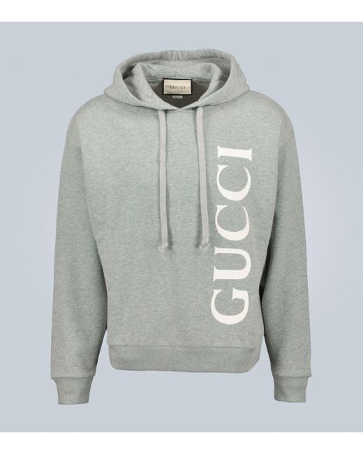 Gucci Gray Logo-print Cotton-jersey Drawstring Hoody for men