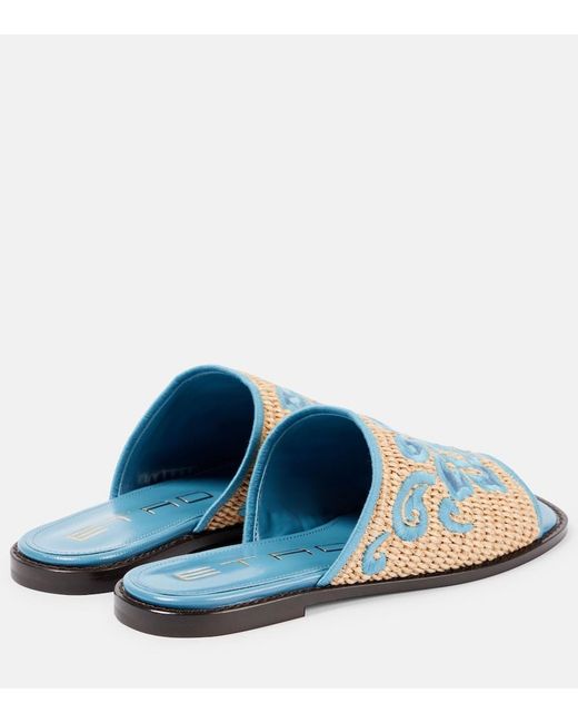 Etro Blue Leather Espadrille Slides