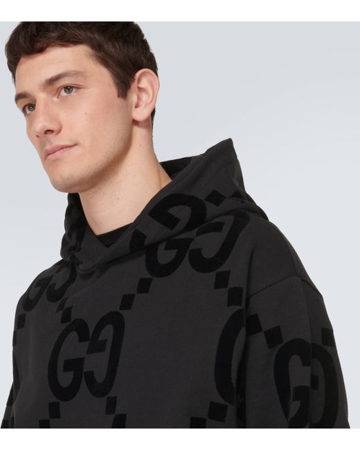 Sweat-shirt En Polaire De Coton Avec Imprimé GG Floqué Gucci pour homme en coloris Black