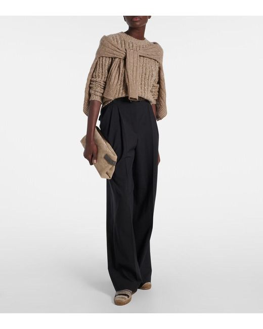 Brunello Cucinelli Natural Sequined Suede Espadrilles