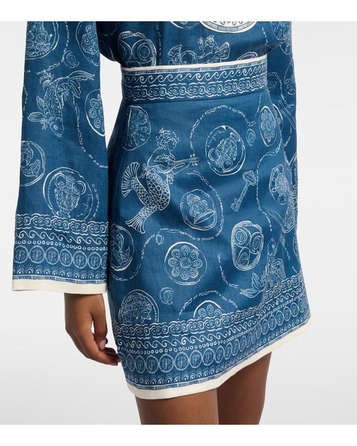 ALÉMAIS Blue Lucky Printed Linen Miniskirt
