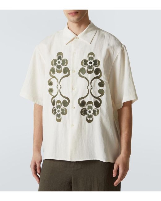Commas White Reflection Embroidered Bowling Shirt for men