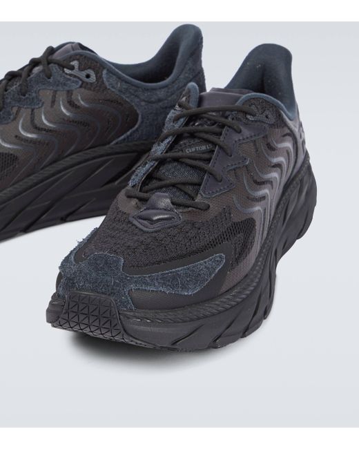 Hoka One One Black Clifton Ls Leather-trimmed Mesh Sneakers for men