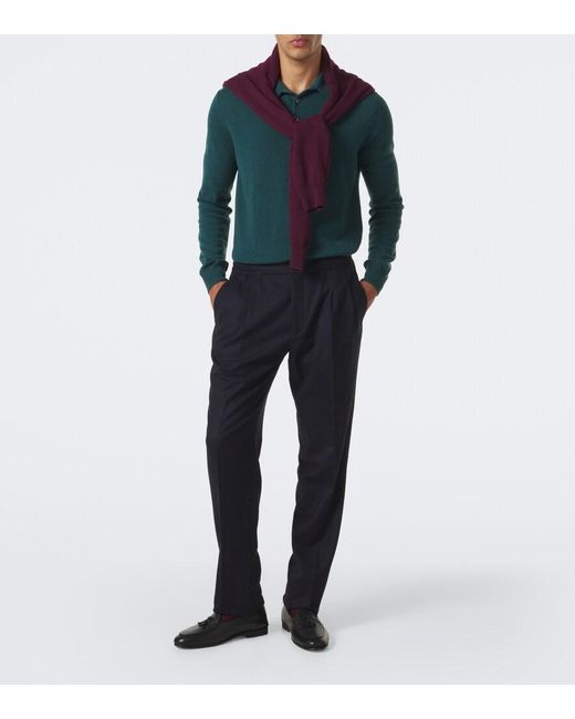 Rubinacci Blue Virgin Wool Straight Pants for men