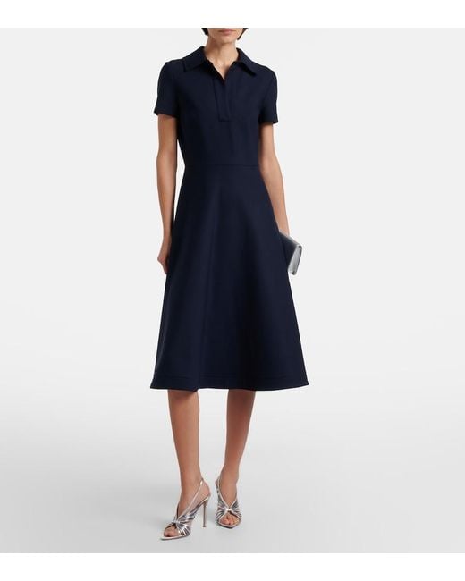 Oscar de la Renta Blue Belted Wool-Blend Midi Dress