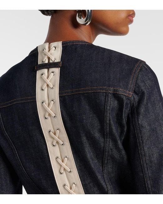Jean Paul Gaultier Blue Lace-Up Cropped Denim Jacket