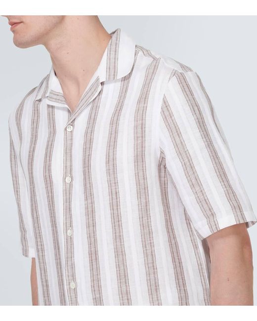 Camicia in lino a righe di Brunello Cucinelli in White da Uomo