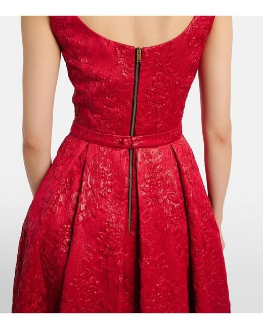 Safiyaa Red Asher Floral Jacquard Midi Dress