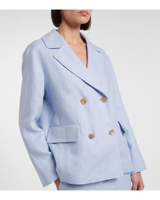Max Mara Blue Avenue Double-Breasted Linen Blazer