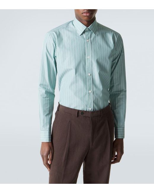 Charvet Blue Striped Cotton Poplin Shirt for men