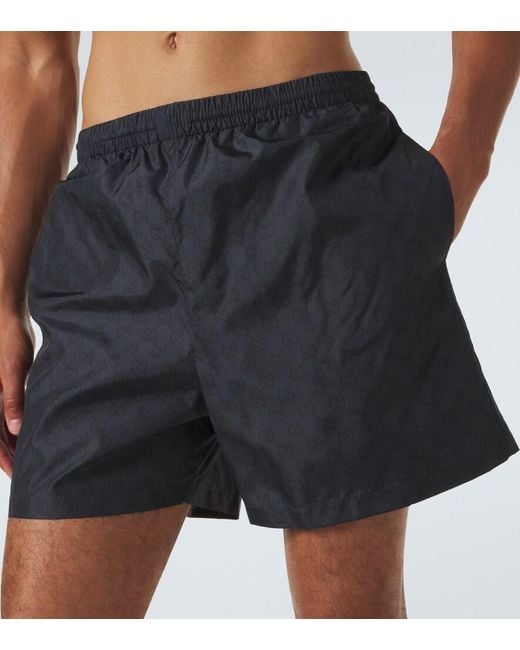 Gucci Blue Gg Poplin Swim Trunks for men