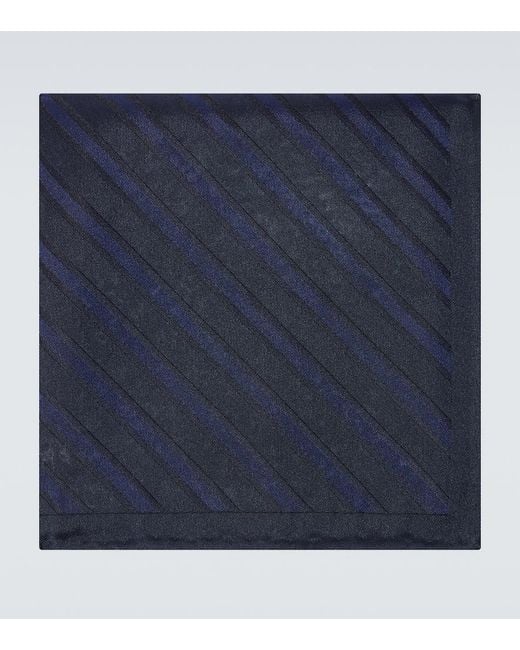 Brunello Cucinelli Blue Striped Silk Pocket Square for men