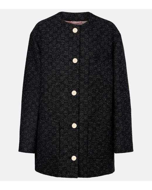 Gucci Black Gg Wool-Blend Tweed Coat