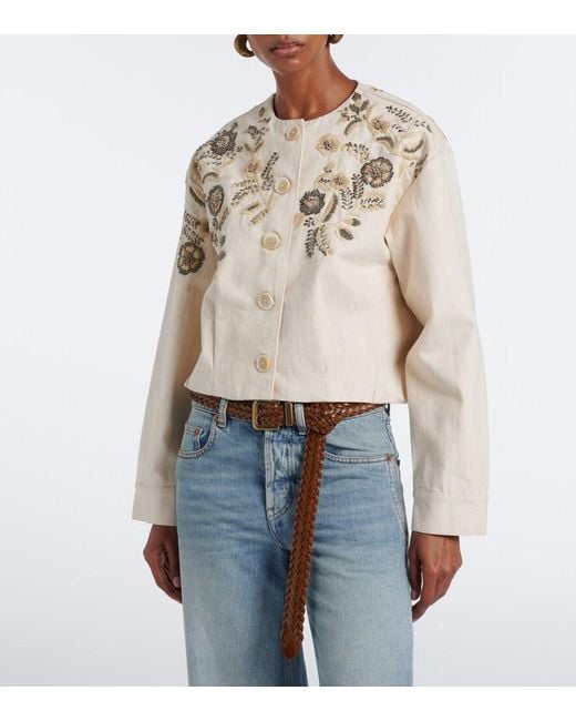 Veronica Beard Natural Emeren Embroidered Cotton Jacket