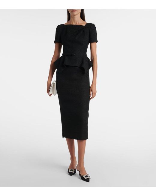 Roland Mouret Black Belted Peplum Boucle Midi Dress