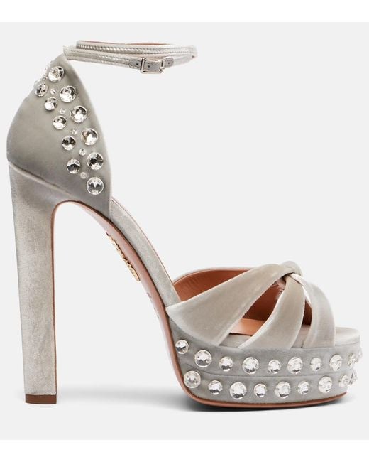 Aquazzura White Cosmic Love 130 Velvet Platform Sandals