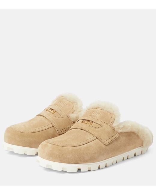 Miu Miu Natural Slippers Aus Veloursleder