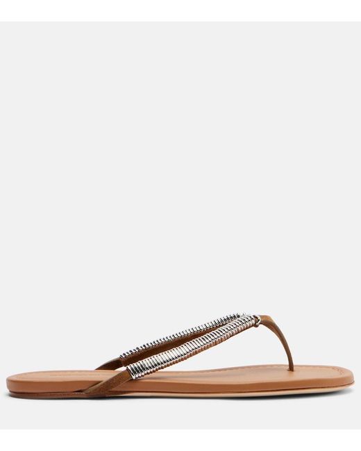 Christopher Esber Brown Frida Embellished Suede Thong Sandals