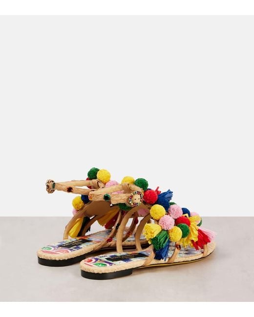 Dolce & Gabbana Multicolor Verzierte Sandalen Aus Raffiabast