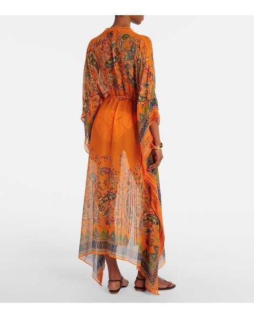 Etro Orange Embroidered Semi-Sheer Beach Cover-Up