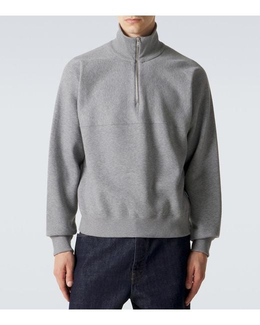 Jil Sander Gray Cotton Terry Half-Zip Sweatshirt for men