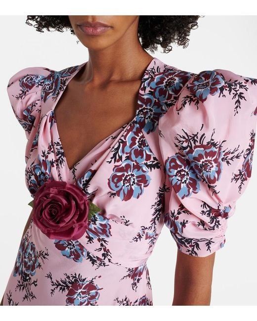 Rodarte Purple Floral-Applique Silk Gown