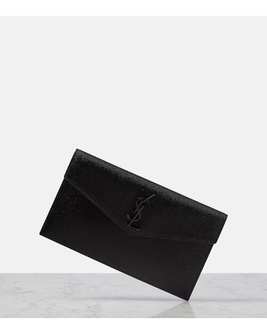 Saint Laurent Black Uptown Grained Leather Envelope Pouch