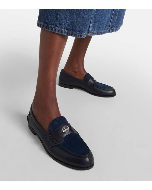Christian Louboutin Blue Loafers Penny aus Leder und Veloursleder