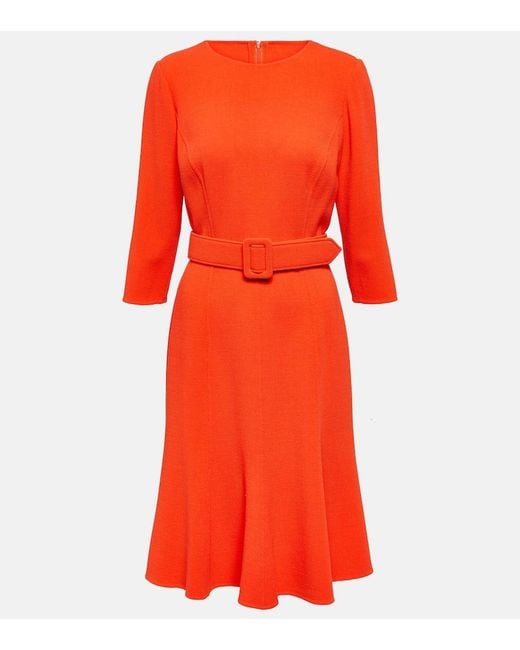 Oscar de la Renta Red Embellished Wool-Blend Midi Dress