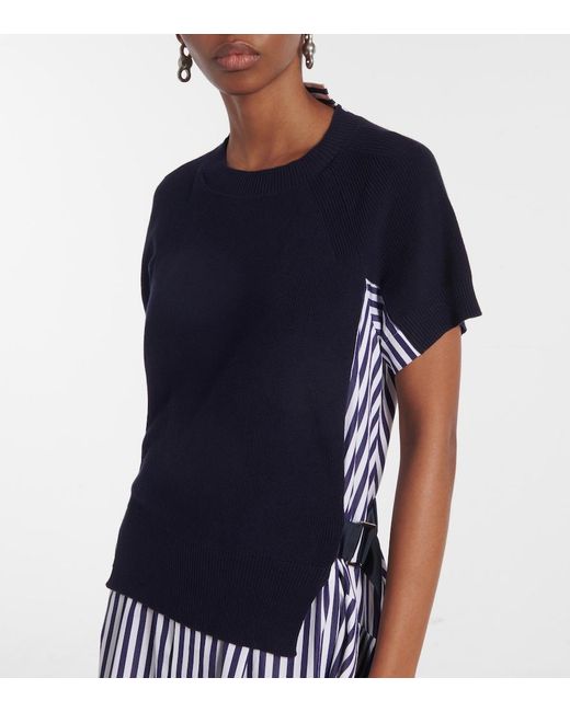 Sacai Blue Striped Cotton Midi Dress
