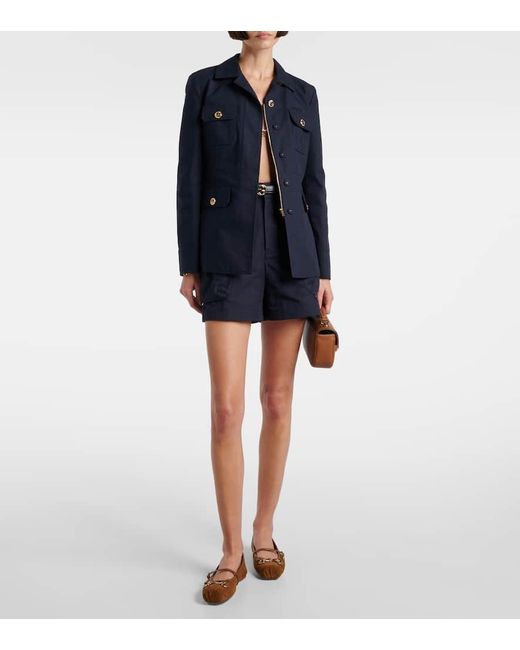 Gucci Blue Cotton Canvas Jacket With Embroidery